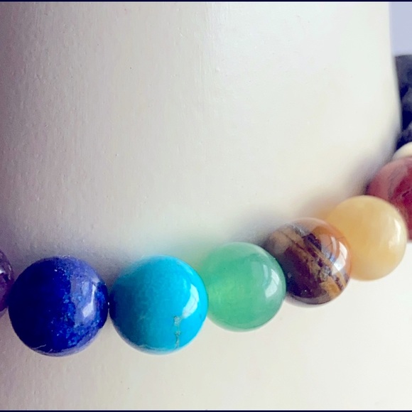 Chakra Bracelet   7 Chakra Bead Volcanic Bracelet Lava Rock. - Picture 2 of 4